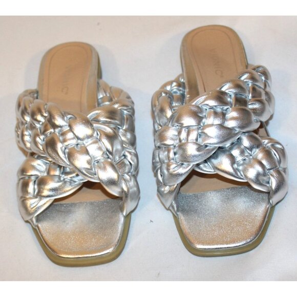 Vionic Size 11 Kalina Braided Cross Strap Slide Sandals Silver Metallic - Picture 3 of 9